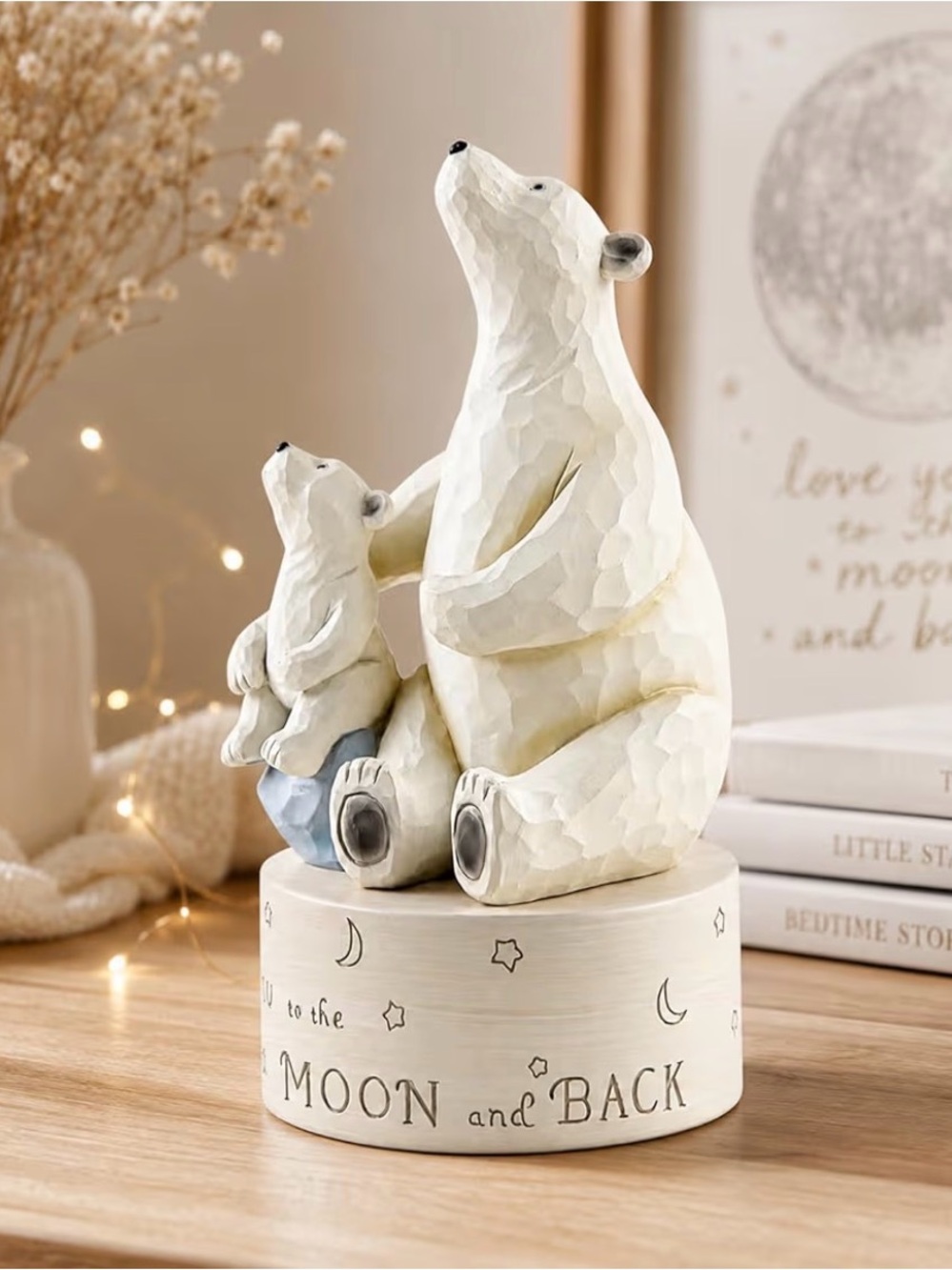 White Polar Bear Mother & Baby Figurine Music Box - Home Decor